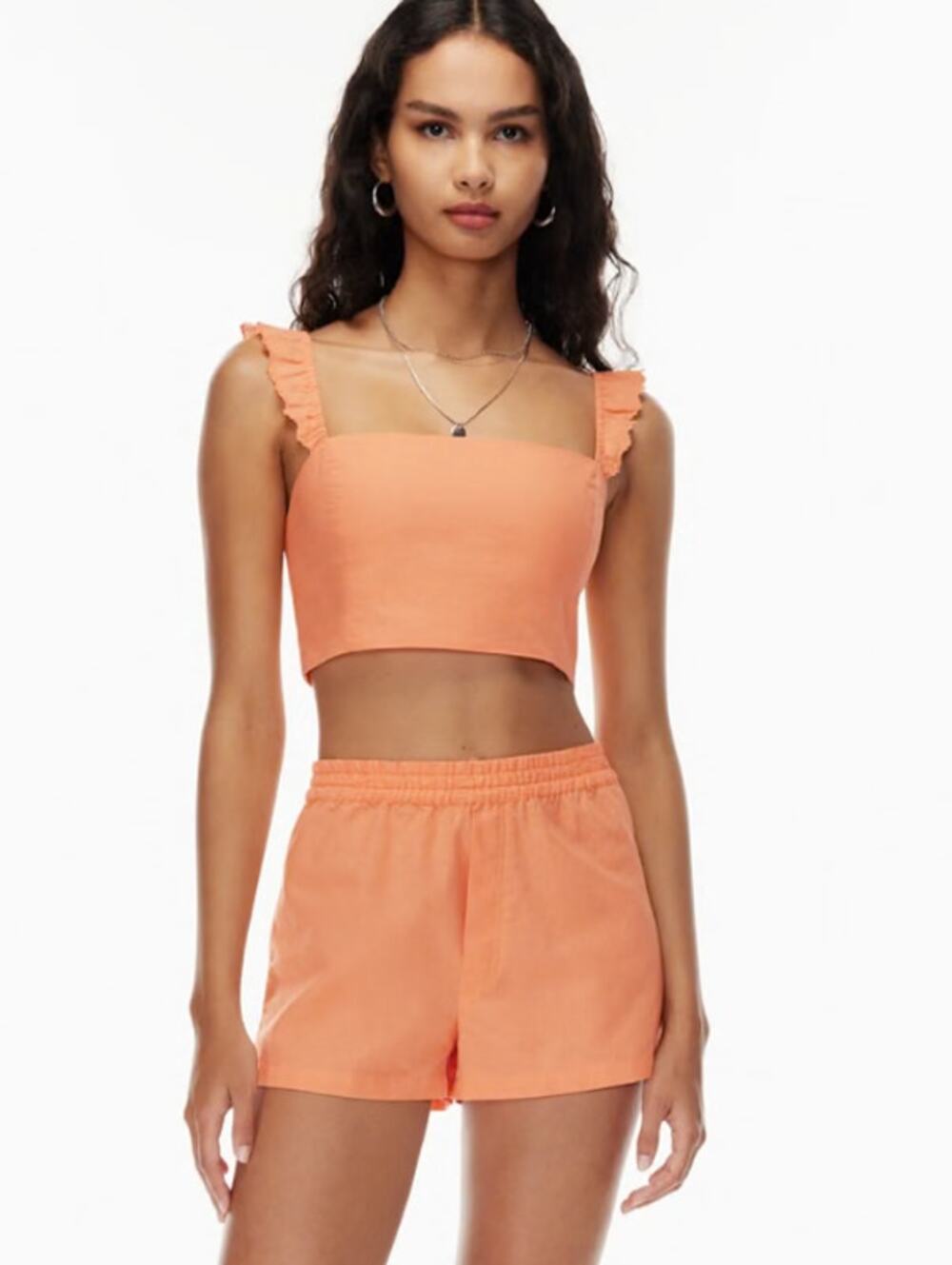 Sunday Best Sunny Apricot Orange Linen Crop Top + Eliza Shorts Set - Size S